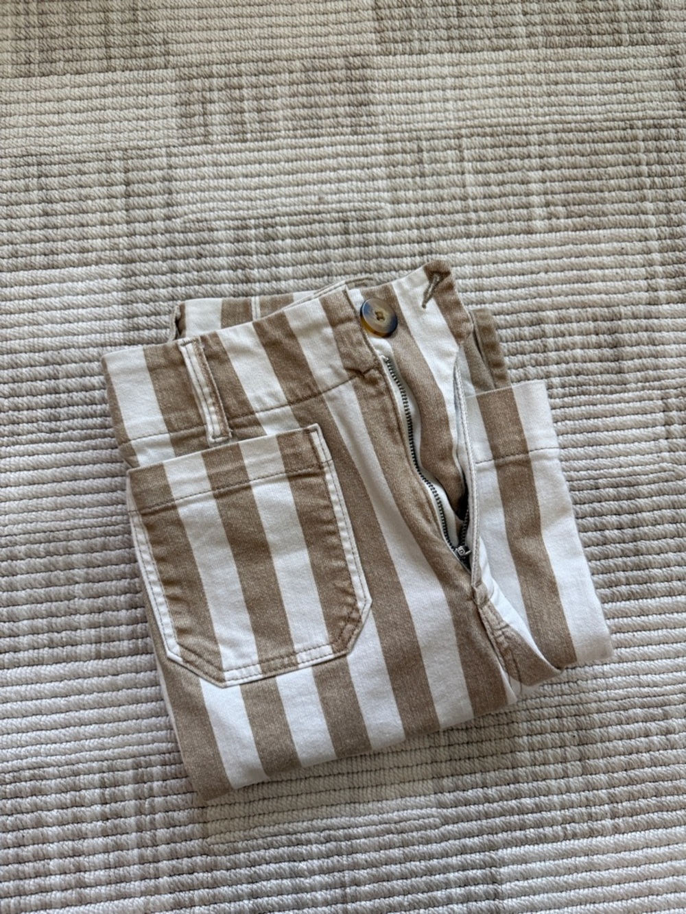 Rare! Maeve Colette Vertical Stripe Cropped Wide-Leg Pants in Tan & White - Picture 2 of 5